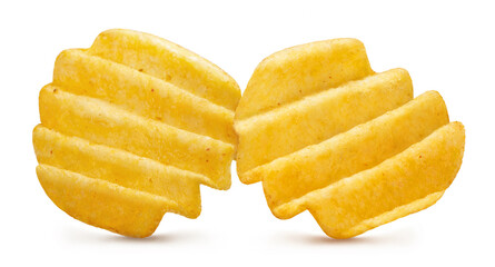 Naklejka na ściany i meble Delicious fluted potato chips, isolated on white background