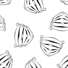 Seamless pattern of monochrome detailed protective mask. Vector illustration