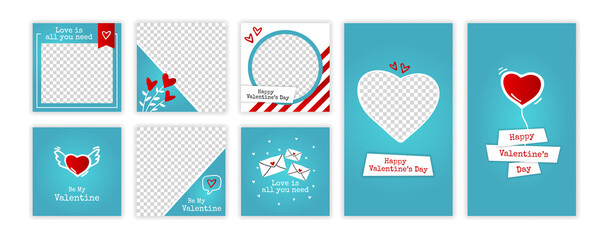Valentine's Day post and stories template for blog and sales, web online shopping banner concept