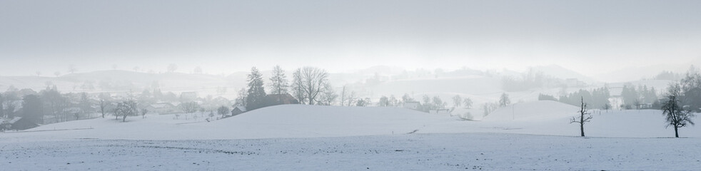 Morgensonne kommt durch den nebel im Winter. Hirzel, Horgen, Zürich, Schweiz