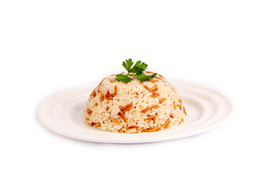Traditional delicious Turkish food; Turkish style rice pilaf (Turkish name; Arpa sehriyeli pirinc pilavi)