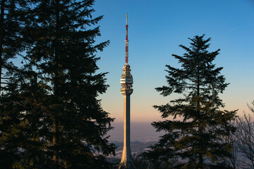 Fototapeta premium Mountain Avala communication tower, symbol of Belgrade, Serbia.