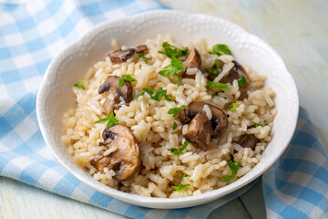 Mushroom rice pilaf, Turkish name; Mantarli pirinc pilavi