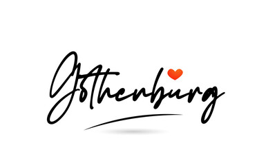 Gothenburg city text with red love heart design.  Typography handwritten design icon