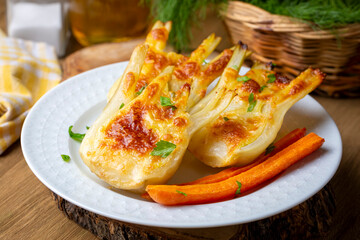 Roasted Fennel with Cheese. Sliced fennel oven roasted in olive oil.