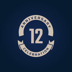 12 Year Anniversary Celebration with Golden Color for Celebration Event, Wedding, Greeting card, and Invitation Isolated on Blue Background