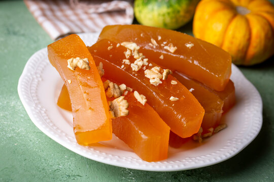 Traditional delicious Turkish cuisine; Pumpkin dessert or jam (Turkish name; Kirecte kabak receli or kabak tatlisi)