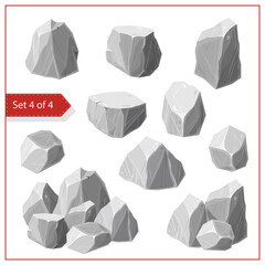 big set of gray stones or boulders isolated on white. debris of rocks vector illustration. Element of nature, mountains, caves. Mineral and cobble vector clipart. isometric style. game asset