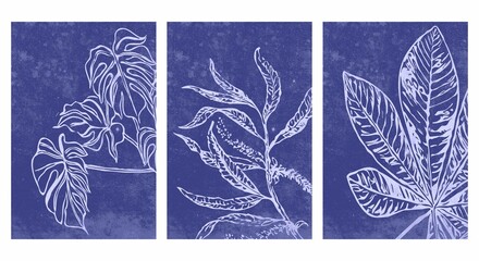 Fototapeta na wymiar Set of 3 printable botanical illustration. Modern rustic wall decoration for the room. Modern house . Cover design, wallpaper.