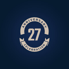 Fototapeta premium 27 Year Anniversary Celebration with Golden Color for Celebration Event, Wedding, Greeting card, and Invitation Isolated on Blue Background