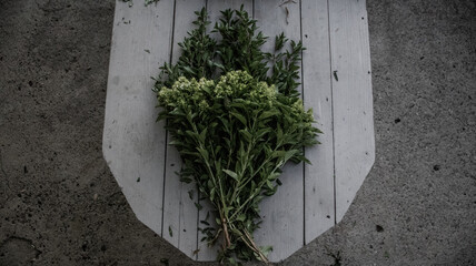 rosemary on a wooden table