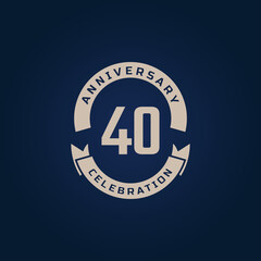 40 Year Anniversary Celebration with Golden Color for Celebration Event, Wedding, Greeting card, and Invitation Isolated on Blue Background