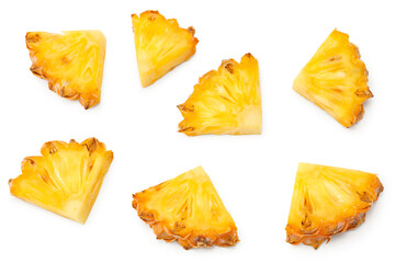 sliced pineapple isolated on white background. exotic fruit. clipping path. top view