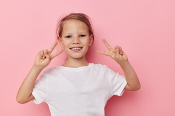cute girl in a white t-shirt smile childhood unaltered