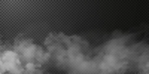 Deurstickers Vector isolated smoke PNG. White smoke texture on a transparent black background. Special effect of steam, smoke, fog, clouds.   © Виктория Проскурина