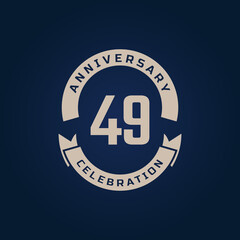 49 Year Anniversary Celebration with Golden Color for Celebration Event, Wedding, Greeting card, and Invitation Isolated on Blue Background