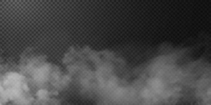 Vector isolated smoke PNG. White smoke texture on a transparent black background. Special effect of steam, smoke, fog, clouds.	
