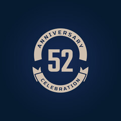 52 Year Anniversary Celebration with Golden Color for Celebration Event, Wedding, Greeting card, and Invitation Isolated on Blue Background