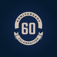 60 Year Anniversary Celebration with Golden Color for Celebration Event, Wedding, Greeting card, and Invitation Isolated on Blue Background