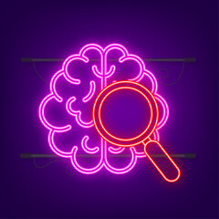 Neon icon with brain examination for concept design. Vector icon. Mental health concept. Vector design.