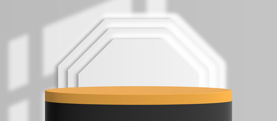 Black and Gold 3D Podium or Pedestal with Triangle Background in 3d Rendering