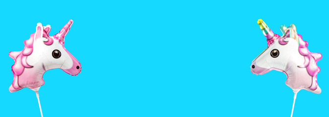 Blue banner unicorn horse foil balloon Kids party long banner © LiliGraphie