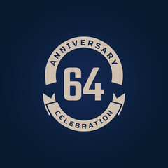 64 Year Anniversary Celebration with Golden Color for Celebration Event, Wedding, Greeting card, and Invitation Isolated on Blue Background