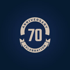 70 Year Anniversary Celebration with Golden Color for Celebration Event, Wedding, Greeting card, and Invitation Isolated on Blue Background