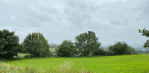 Heavy rain and mist, over the fields and hills near, Wyke, Bradford, Uk