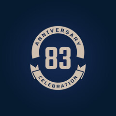 83 Year Anniversary Celebration with Golden Color for Celebration Event, Wedding, Greeting card, and Invitation Isolated on Blue Background