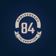 84 Year Anniversary Celebration with Golden Color for Celebration Event, Wedding, Greeting card, and Invitation Isolated on Blue Background