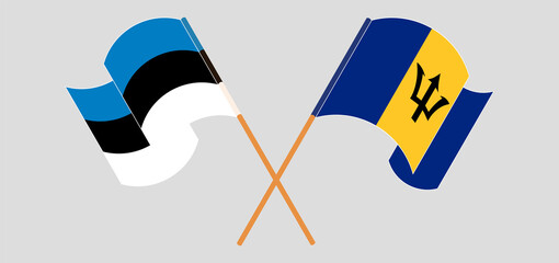 Crossed and waving flags of Estonia and Barbados