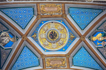 Rome, Italy - October 09, 2019 - beautiful ceiling of the catholic church cathedral