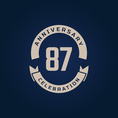 87 Year Anniversary Celebration with Golden Color for Celebration Event, Wedding, Greeting card, and Invitation Isolated on Blue Background