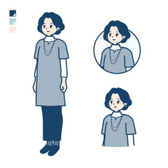Obraz premium チュニック中年女性が横を見ているイラスト