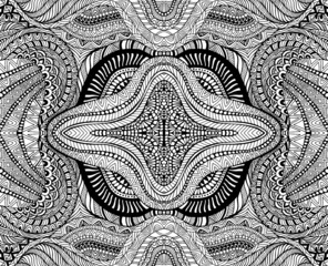 Mandala ethnic kaleidoscope coloring page abstract pattern with maze of ornaments. Psychedelic stylish card. Vector illustration.