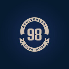 98 Year Anniversary Celebration with Golden Color for Celebration Event, Wedding, Greeting card, and Invitation Isolated on Blue Background