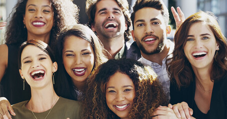 We're positive about business. Cropped shot of a group of happy businesspeople standing in their workplace lobby.