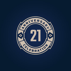 21 Year Anniversary Celebration with Golden Color for Celebration Event, Wedding, Greeting card, and Invitation Isolated on Blue Background