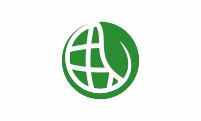 Globe green leaves icon symbol 
