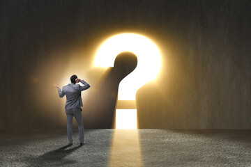 Concept of uncertainty with question and businessman
