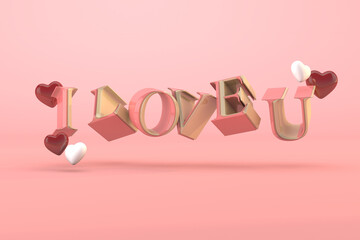 Pink gold text i love you valentine's day concept 3d rendering