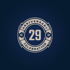 29 Year Anniversary Celebration with Golden Color for Celebration Event, Wedding, Greeting card, and Invitation Isolated on Blue Background