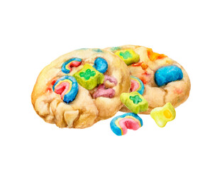 Marshmallow rainbow cookies watercolor illustration isolated on white background