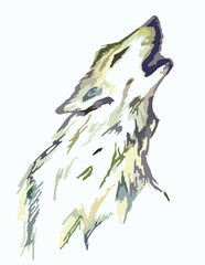 Wolf head symbol for prints or wallpaper. Wolf howling on the moon on a bright background for emblems, embroidery, posters, interior solutions, fabric products, tattoo, textiles, fashion trends, etc.
