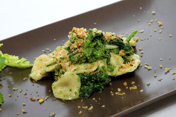 Italian cuisine - Orecchiette with turnip greens, traditional pasta from Puglia