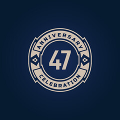 47 Year Anniversary Celebration with Golden Color for Celebration Event, Wedding, Greeting card, and Invitation Isolated on Blue Background