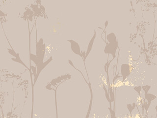Fototapeta na wymiar Floral chic background with delicate flowers and botanical elements and touch of gold foil