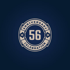 56 Year Anniversary Celebration with Golden Color for Celebration Event, Wedding, Greeting card, and Invitation Isolated on Blue Background
