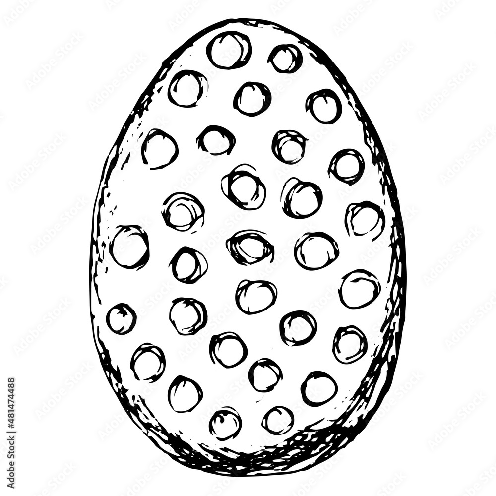 Wall mural black and white hand-drawn sketch of the easter egg with circle pattern. simple vector rough pencil 